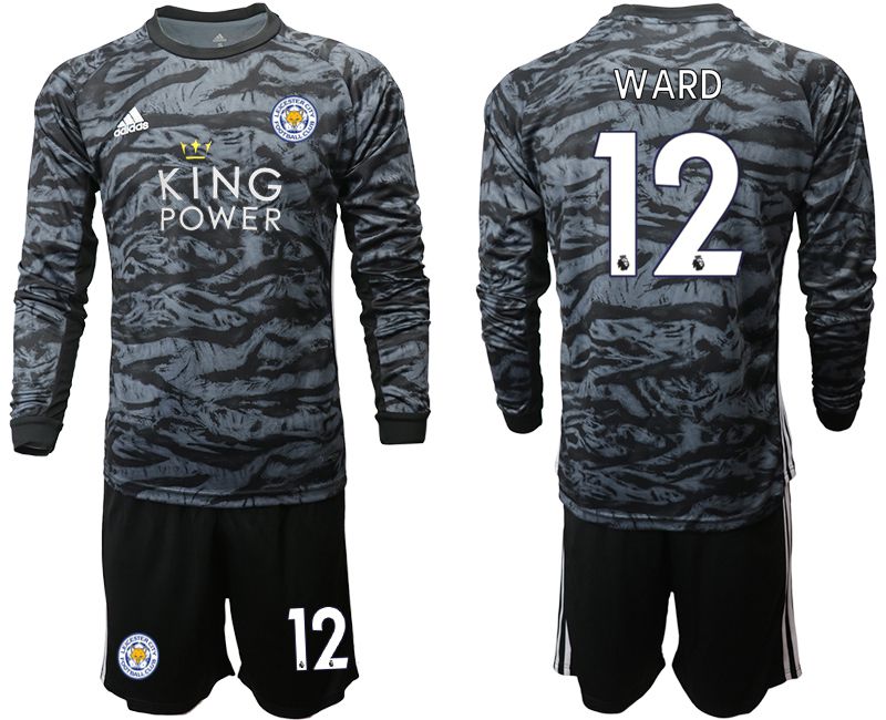 Men 2019-2020 club Leicester City black long sleeve goalkeeper #12 Soccer Jerseys